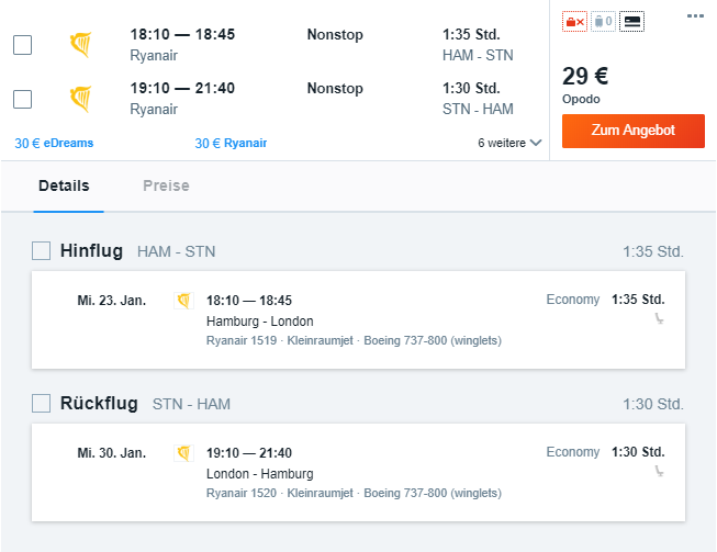 Billigflieger nach London von Hamburg 1 Woche im Januar