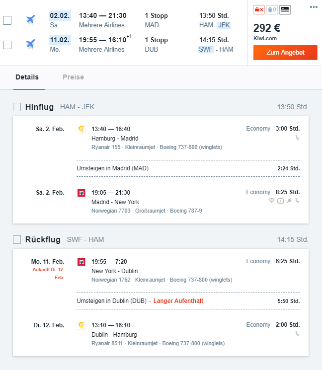 Billigflug nach New York ab Hamburg
