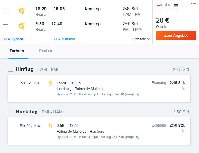 Billigflug von Hamburg nach Palma Mallorca Samstag Abend Kurztrip