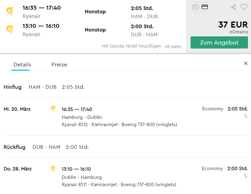 Günstiger Flug im März, von Hamburg nach Dublin für nur 37 € 2